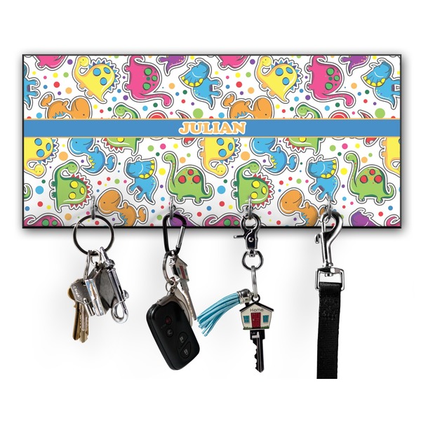 Custom Dinosaur Print Key Hanger w/ 4 Hooks w/ Name or Text