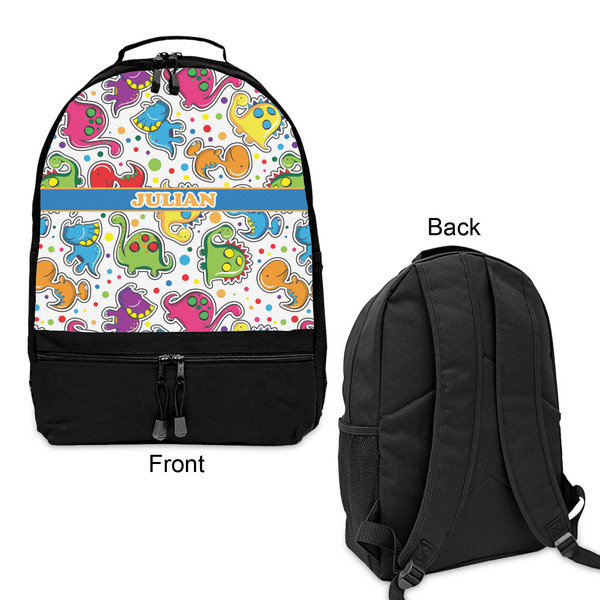 Dinosaur Print Large Backpack - Black - Front & Back View