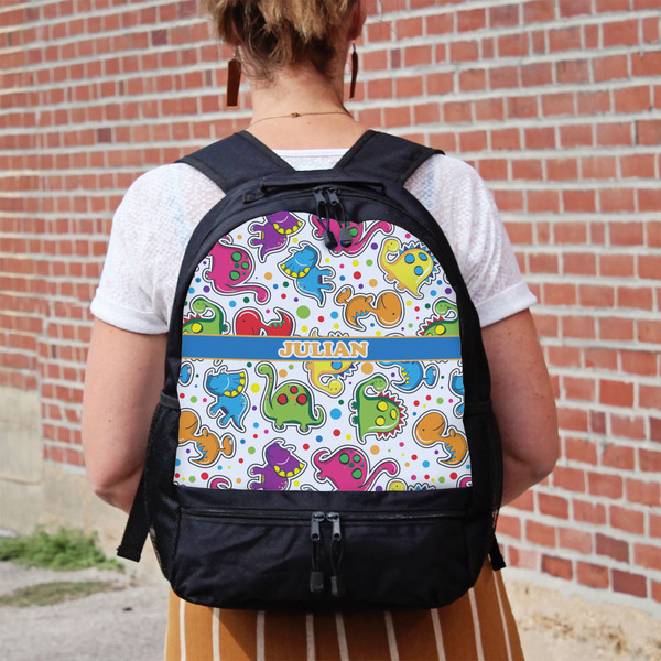 Dinosaur Print Large Backpack - Black - On Back