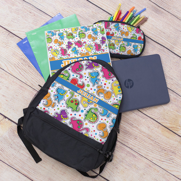 Dinosaur Print Large Backpack - Black - With Stuff