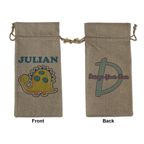 Custom Dinosaur Print Large Burlap Gift Bag - Front & Back (Personalized)
