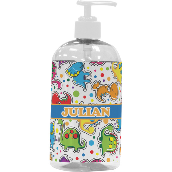 Custom Dinosaur Print Plastic Soap / Lotion Dispenser (16 oz - Large - White) (Personalized)