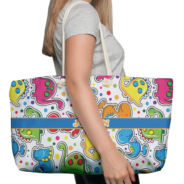 Dinosaur Print Large Rope Tote Bag - In Context View