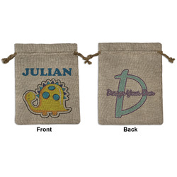 Dinosaur Print Medium Burlap Gift Bag - Front & Back (Personalized)