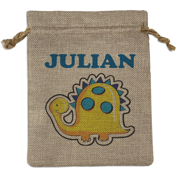 Custom Dinosaur Print Medium Burlap Gift Bag - Front (Personalized)