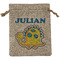 Dinosaur Print Medium Burlap Gift Bag - Front (Personalized)