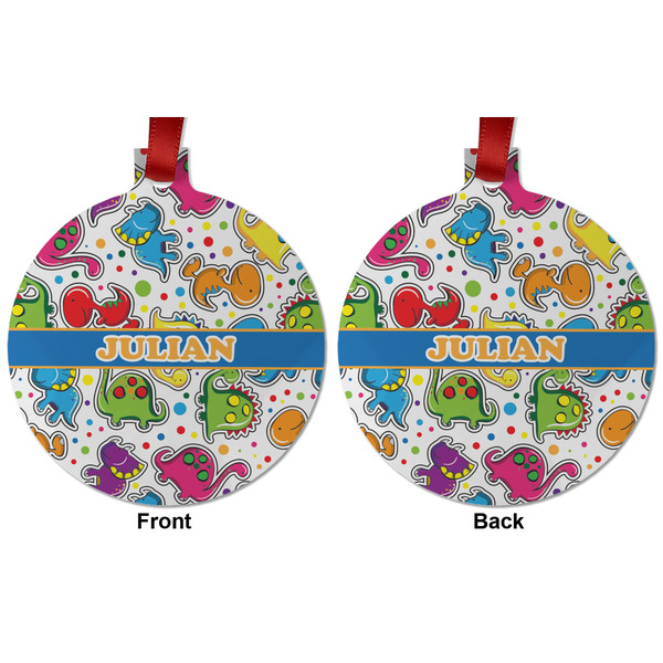Dinosaur Print Metal Ball Ornament - Front and Back