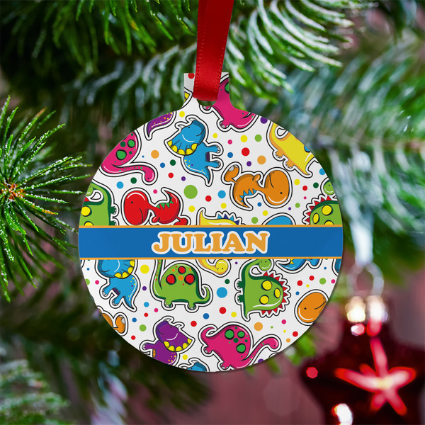 Dinosaur Print Metal Ball Ornament - Lifestyle