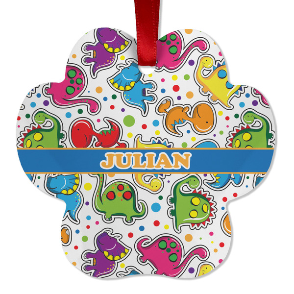 Custom Dinosaur Print Metal Paw Ornament - Double Sided w/ Name or Text