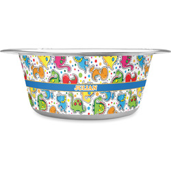 Dinosaur Print Stainless Steel Dog Bowl - Large (Personalized)