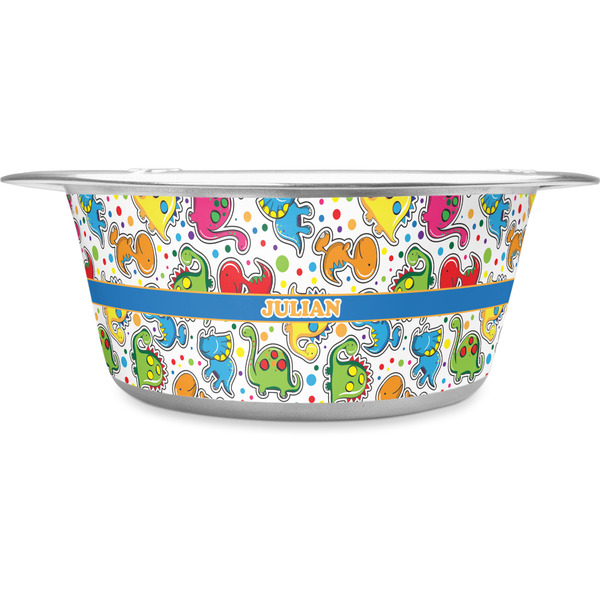 Custom Dinosaur Print Stainless Steel Dog Bowl - Large (Personalized)
