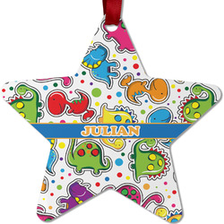 Dinosaur Print Metal Star Ornament - Double Sided w/ Name or Text