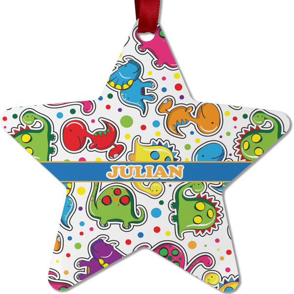 Dinosaur Print Metal Star Ornament - Front