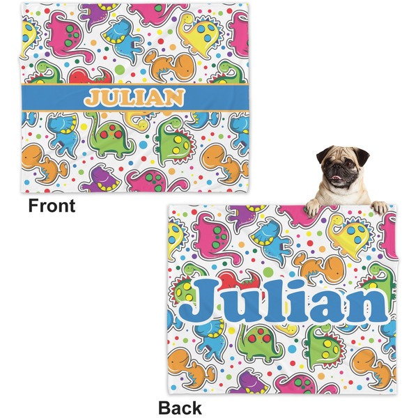 Dinosaur Print Microfleece Dog Blanket - Large- Front & Back