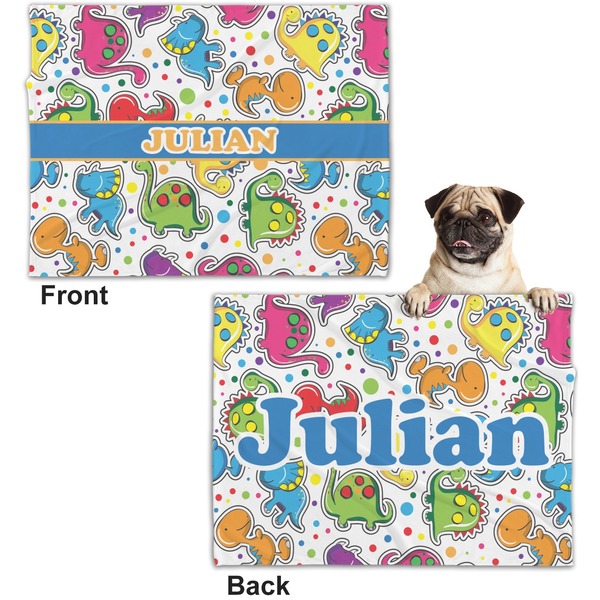 Dinosaur Print Microfleece Dog Blanket - Regular - Front & Back