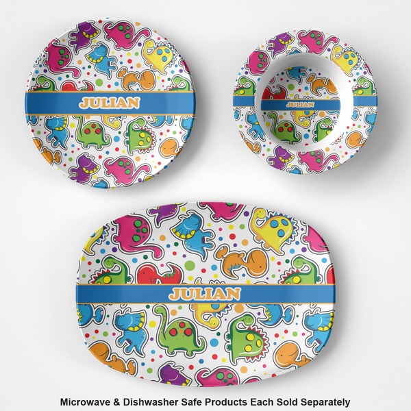 Dinosaur Print Microwave & Dishwasher Safe CP Plastic Dishware - Group