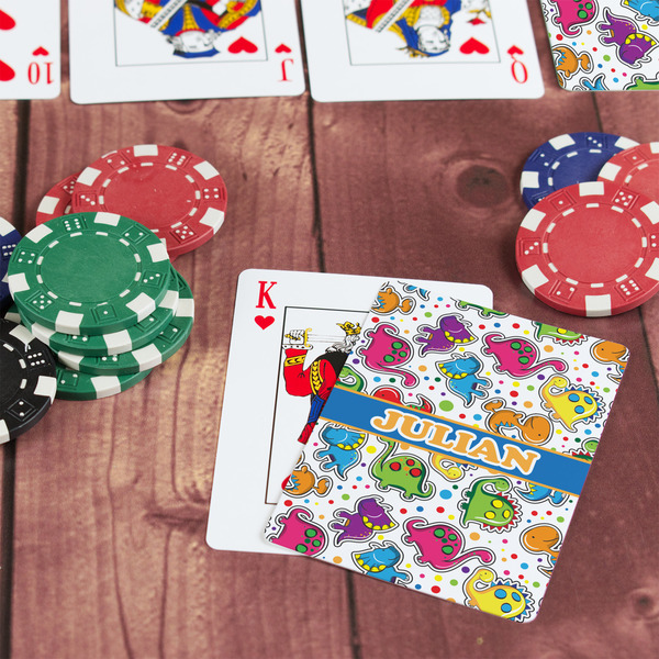 Dinosaur Print On Table with Poker Chips