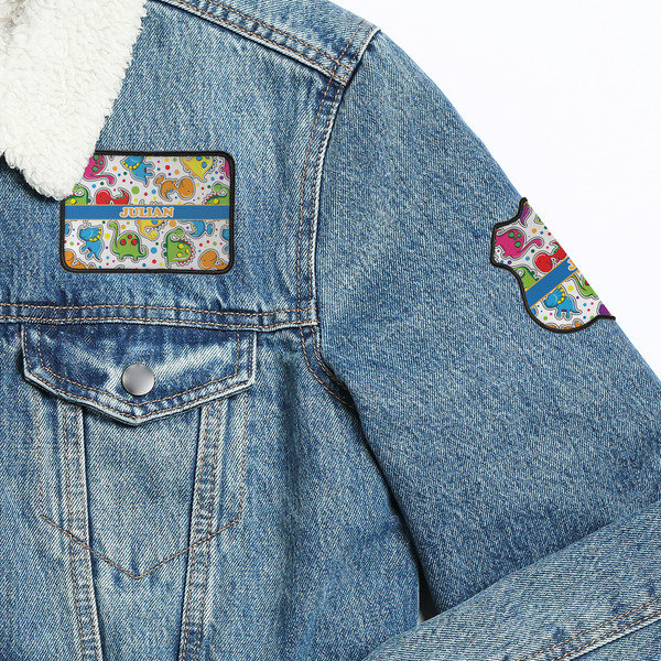 Dinosaur Print Patches Lifestyle Jean Jacket Detail