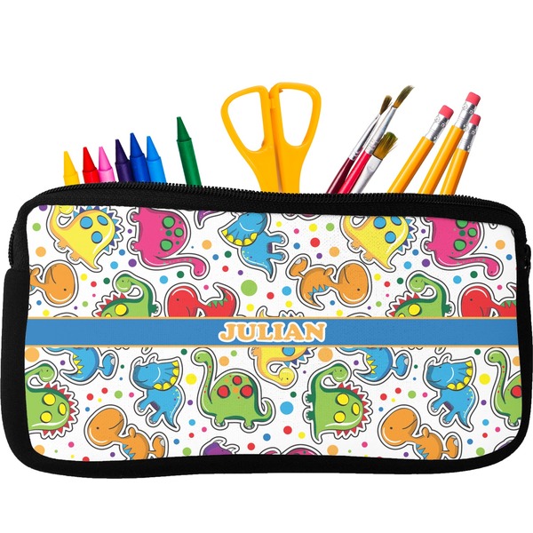 Custom Dinosaur Print Neoprene Pencil Case - Small w/ Name or Text