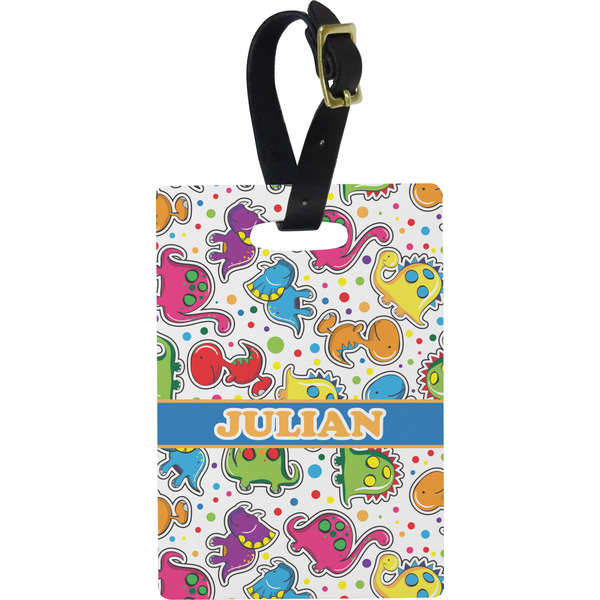 Custom Dinosaur Print Plastic Luggage Tag - Rectangular w/ Name or Text