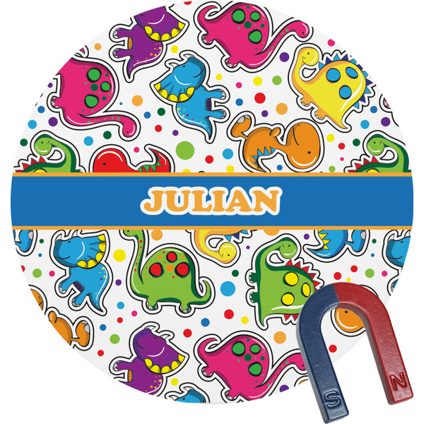 Custom Dinosaur Print Round Fridge Magnet (Personalized)