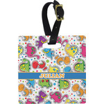 Dinosaur Print Plastic Luggage Tag - Square w/ Name or Text