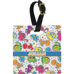 Dinosaur Print Plastic Luggage Tag - Square w/ Name or Text