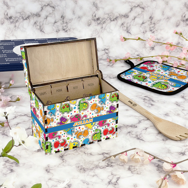 Dinosaur Print Recipe Box - Full Color - In Context