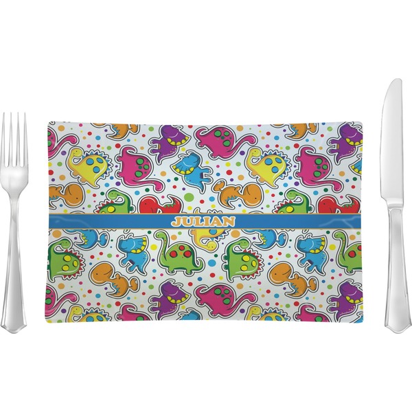 Custom Dinosaur Print Glass Rectangular Lunch / Dinner Plate (Personalized)