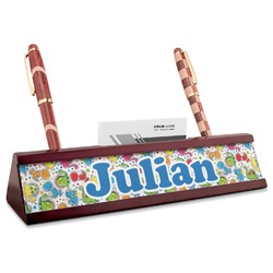 Dinosaur Print Red Mahogany Nameplate with Business Card Holder (Personalized)