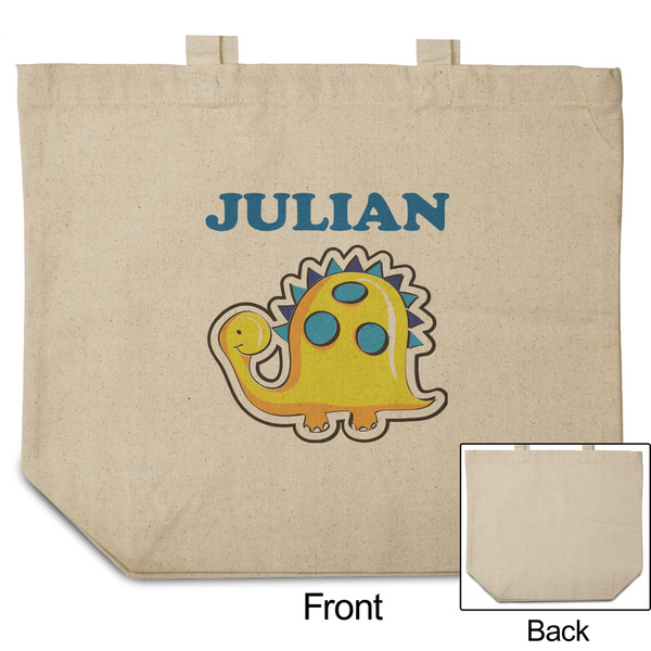 Dinosaur Print Reusable Cotton Grocery Bag - Front & Back View