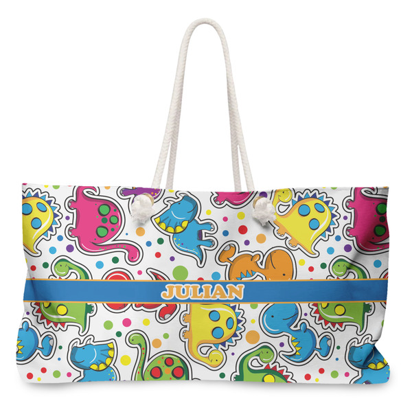 Custom Dinosaur Print Large Tote Bag with Rope Handles (Personalized)