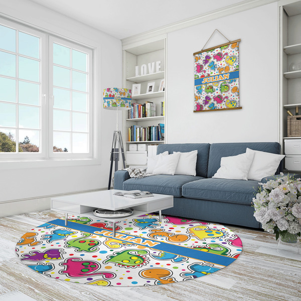 Dinosaur Print Round Area Rug - IN CONTEXT