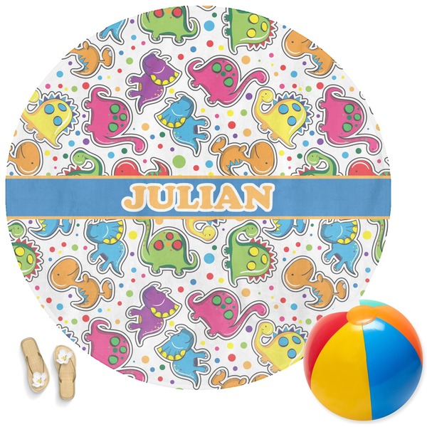 Custom Dinosaur Print Round Beach Towel (Personalized)