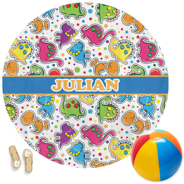 Custom Dinosaur Print Round Beach Towel (Personalized)