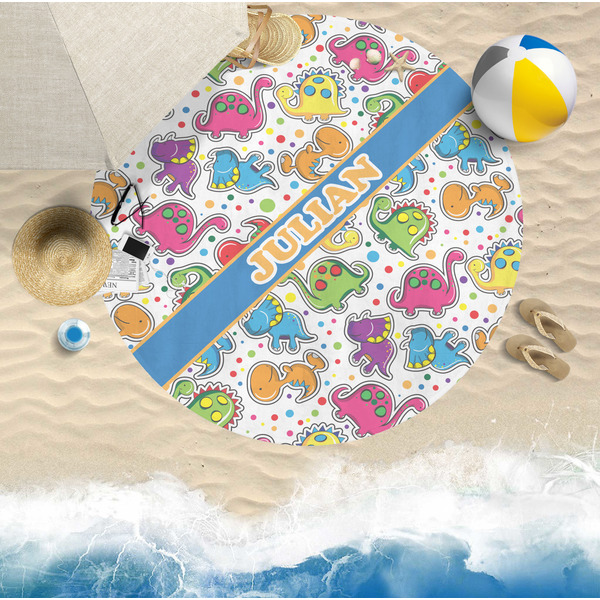 Dinosaur Print Round Beach Towel Lifestyle
