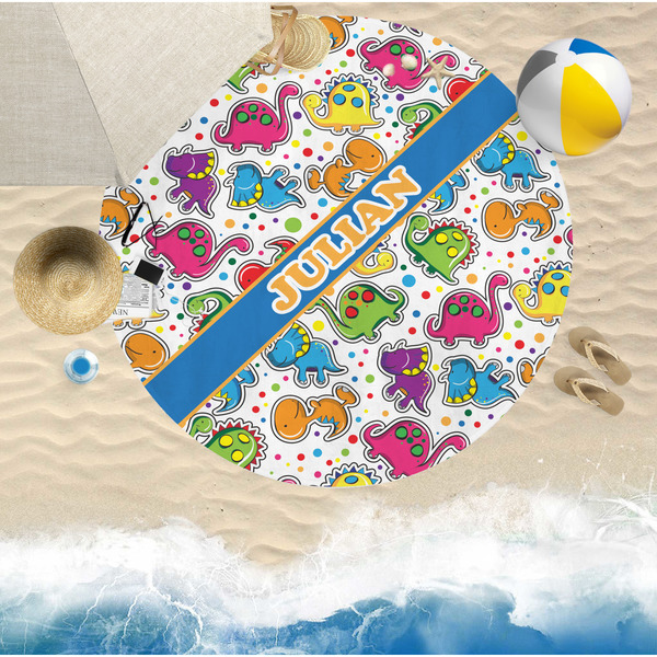 Dinosaur Print Round Beach Towel Lifestyle