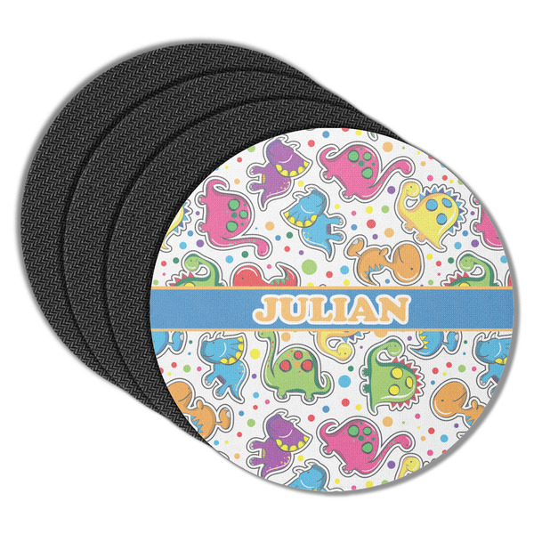 Custom Dinosaur Print Round Rubber Backed Coasters - Set of 4 (Personalized)