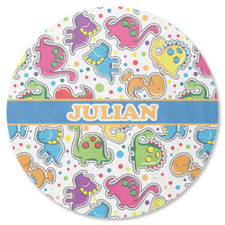 Dinosaur Print Round Rubber Backed Coaster (Personalized)