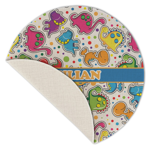 Dinosaur Print Round Linen Placemats - Front (folded corner single sided)