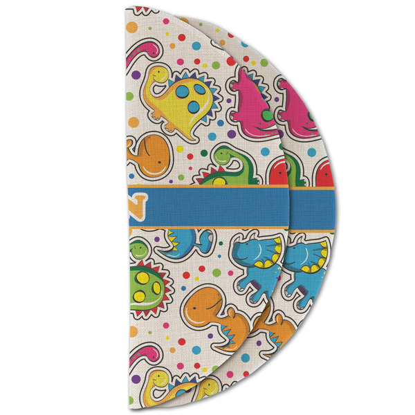 Dinosaur Print Round Linen Placemats - HALF FOLDED (double sided)