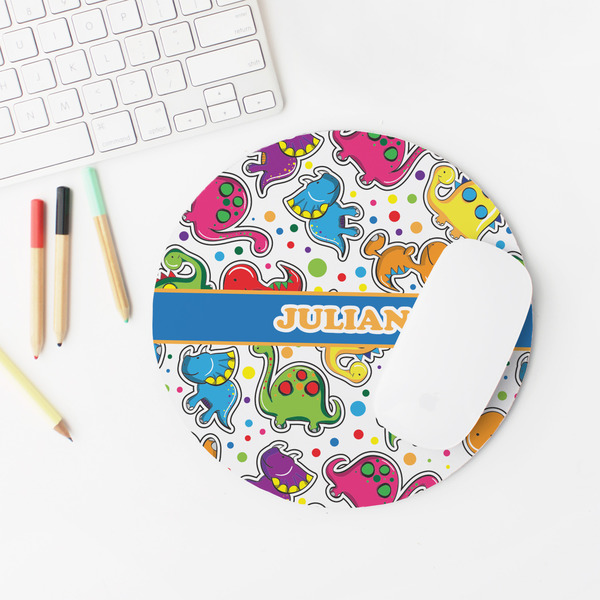 Dinosaur Print Round Mousepad - LIFESTYLE 2