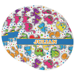 Dinosaur Print Round Paper Coasters w/ Name or Text