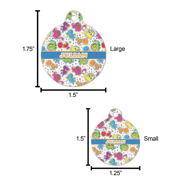 Dinosaur Print Round Pet ID Tag - Large - Comparison Scale