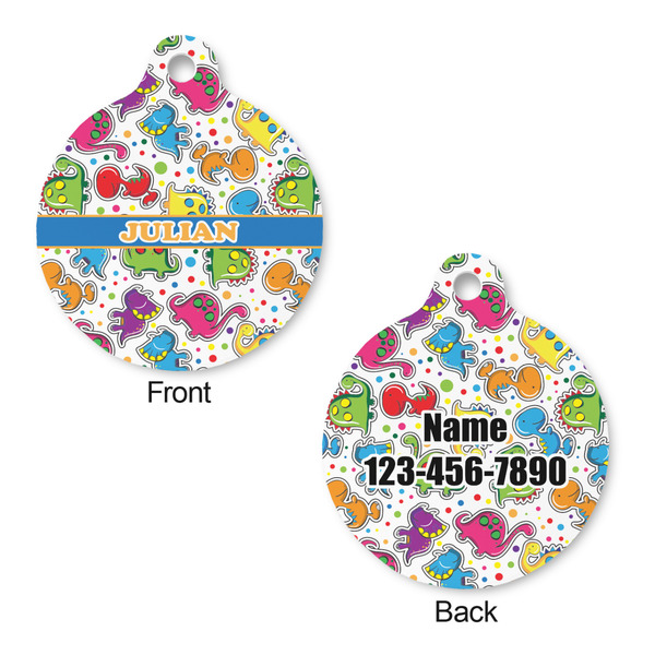 Dinosaur Print Round Pet Tag - Front & Back
