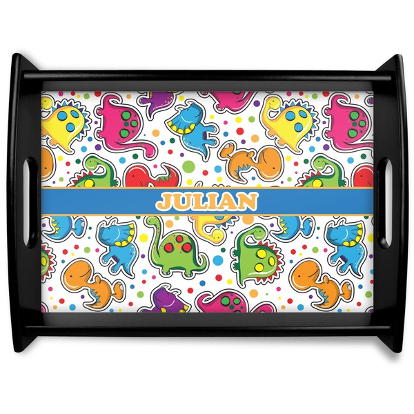 Custom Dinosaur Print Black Wooden Tray - Large (Personalized)