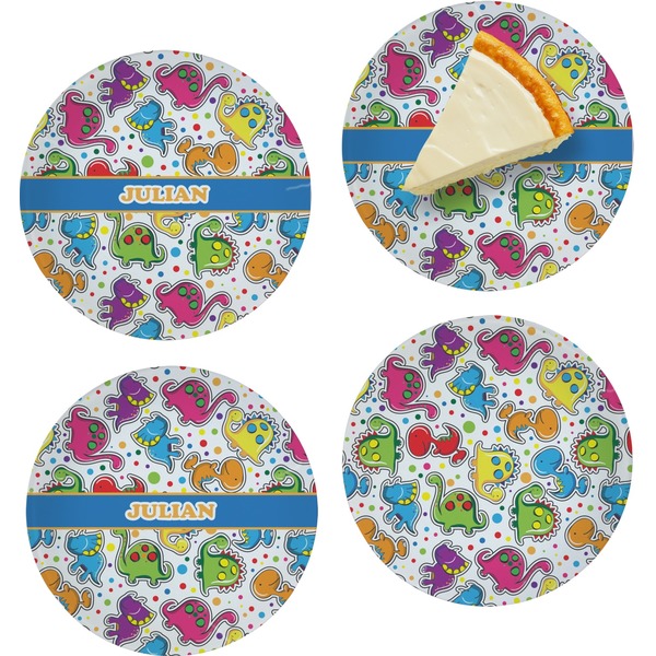 Custom Dinosaur Print Set of 4 Glass Appetizer / Dessert Plate 8" (Personalized)