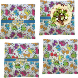 Dinosaur Print Set of 4 Glass Square Lunch / Dinner Plate 9.5" (Personalized)