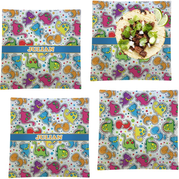 Custom Dinosaur Print Set of 4 Glass Square Lunch / Dinner Plate 9.5" (Personalized)