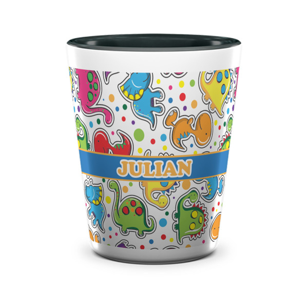 Custom Dinosaur Print Ceramic Shot Glass - 1.5 oz - Two Tone - Set of 4 (Personalized)